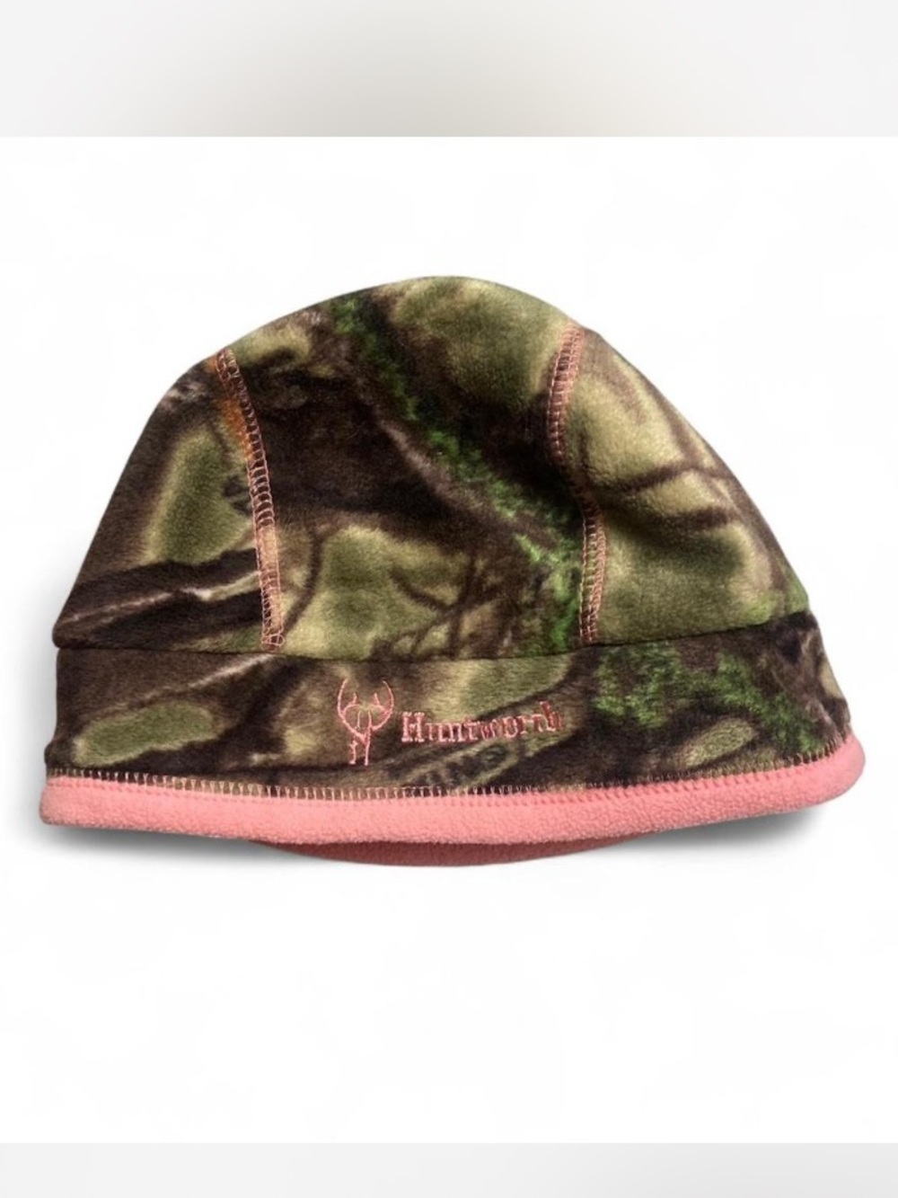 Youth Camo Fleece Beanie with Pink Trim